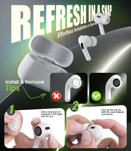 Miniatura 6 de 4 pares de almohadillas de repuesto para Airpods Pro/Pro 2 con orificio de reducción de ruido, silicona suave antideslizante con caja