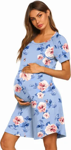 Miniatura 4 de Ekouaer - Vestido 3 en 1 para maternidad, trabajo de parto y lactancia prenda para hospital, para dormir y amamantar.
