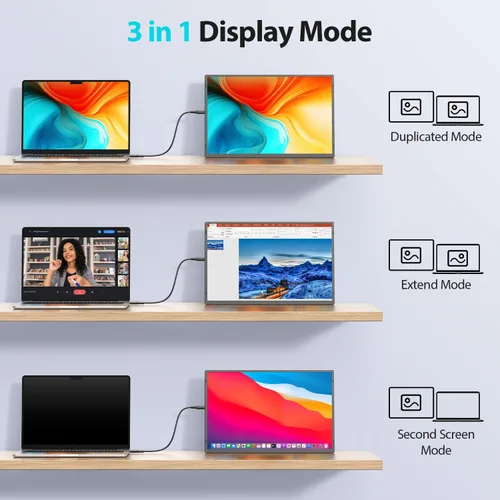 Miniatura 4 de Monitor portátil de 16.2 pulgadas FHD 1200P USB-C/HDMI con soporte retráctil y altavoces, pantalla de computadora ultradelgada HDR, pantalla