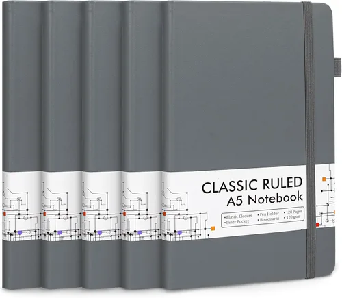 Miniatura 11 de Feela - Paquete de 5 cuadernos en blanco de tapa dura para la escuela, cuadernos de negocios clásicos con líneas cuadriculadas y soporte