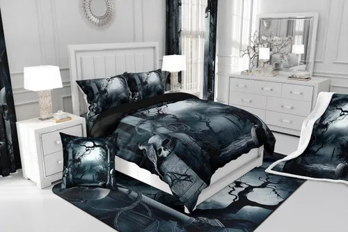 Miniatura 5 de Erosebridal Juego de ropa de cama con diseño de árbol de Halloween, tamaño matrimonial, funda de edredón gótica espeluznante para adolescentes