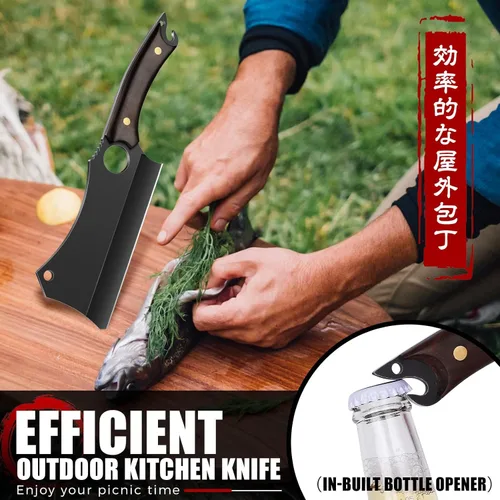 Miniatura 6 de ROCOCO - Cuchillo de carnicero para carne con vaina - Cuchillo de corte de carne forjado a mano con funda para BBQ al aire libre, camping, idea