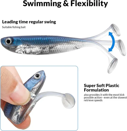 Miniatura 3 de QualyQualy Cebo de plástico suave Swimbait Paddle Tail Shad Lure Soft Bass Shad Bait Shad Minnow Paddle Tail Cebo de natación para Bass Trucha 2#
