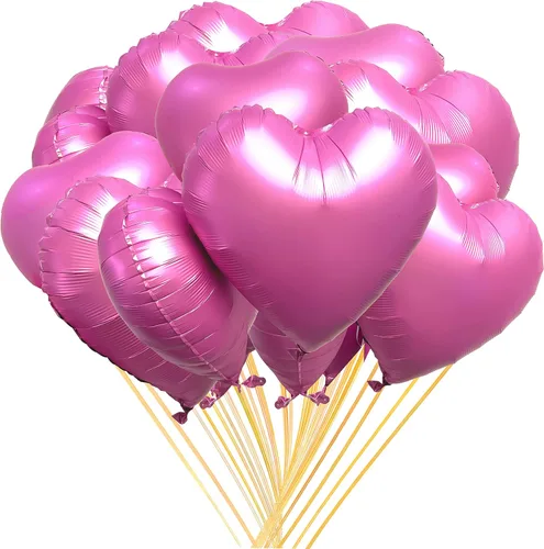 Jonhamwelbor 20 globos de 18 pulgadas de Mylar de aluminio en forma de corazón, color rosa metálico, para decoraciones de San Valentín, cumpleaños,