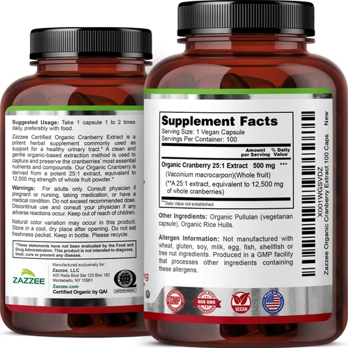 Miniatura 8 de Zazzee USDA Organic Cranberry 25:1 Extracto, 500 mg por cápsula, 100 cápsulas veganas, suministro para más de 3 meses, extracto estandarizado