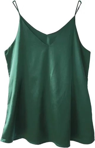 Wantschun Camisola de satén de seda para mujer, camiseta sin mangas con tirantes delgados, camiseta sin mangas con cuello en V, tirantes delgados,