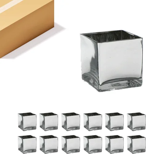 Miniatura 31 de WGV - Jarrón de cristal en forma de cubo a granel, portavelas, 3 x 3 x 3 pulgadas, contenedor transparente elegante con decoración floral