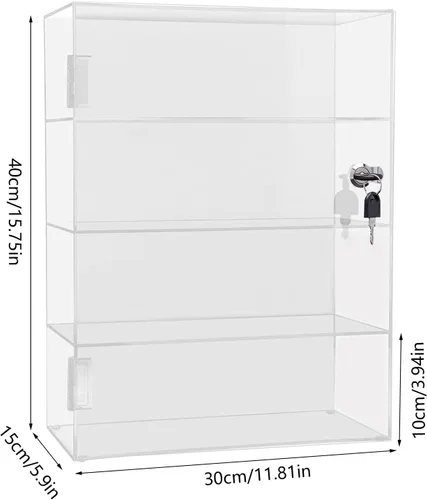 Miniatura 6 de Vitrina de acrílico transparente, vitrina transparente de 4 capas para encimera, vitrina de protección con cerradura para juguetes coleccionables