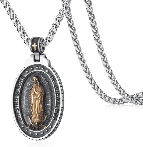 Miniatura 14 de Collar de San Cristóbal/Jorge/Miguel/Jesús/María para Hombre, Medallón de Santos Patrones, Joyería de Acero Inoxidable