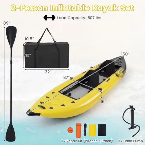 Miniatura 8 de S AFSTAR Kayak inflable, canoa para 2 personas con capacidad de 507 libras, suelo de puntadas, todos los accesorios y bolsa de transporte, kayak