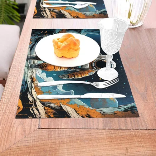 Miniatura 3 de 6 PCS PVC Placemats Set Place Mats Astronaut and Spaceship Non-Slip Weave Place Mats 12" x 18" Farmhouse Table Mat Set for Family Dinners Wedding