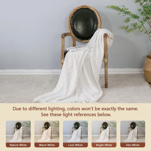 Miniatura 4 de inhand Mantas de punto para sofá y cama, manta de punto suave y acogedora con borla, mantas decorativas ligeras y mantas decorativas, manta tejida A