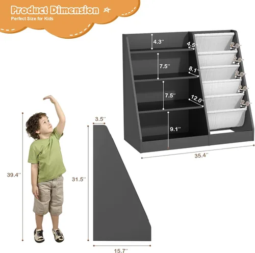 Miniatura 3 de Estantería de 4 niveles para niños de madera, estantería de cinco capas para libros de niños, estante de almacenamiento para bebés y niños pequeños