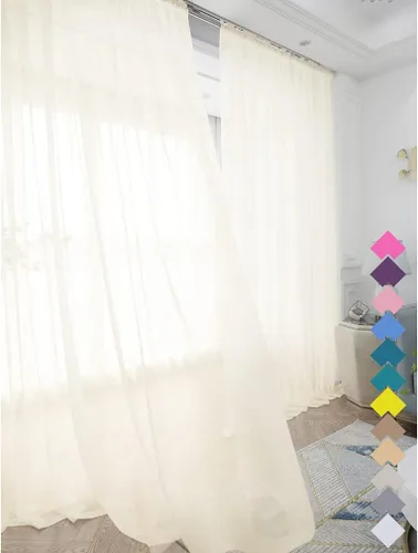 Cortinas traslúcidas para ventana color beige de LONGTAI de 63 in de largo, 2 paneles de cortinas traslúcidas, bolsillo para barra de cortina básico