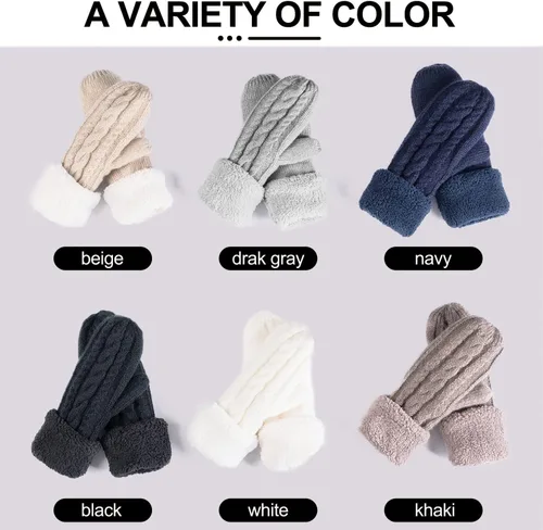 Miniatura 7 de Guantes de invierno para mujer, guantes de forro cálido, guantes gruesos de lana, guantes gruesos, accesorios para invierno y clima frío