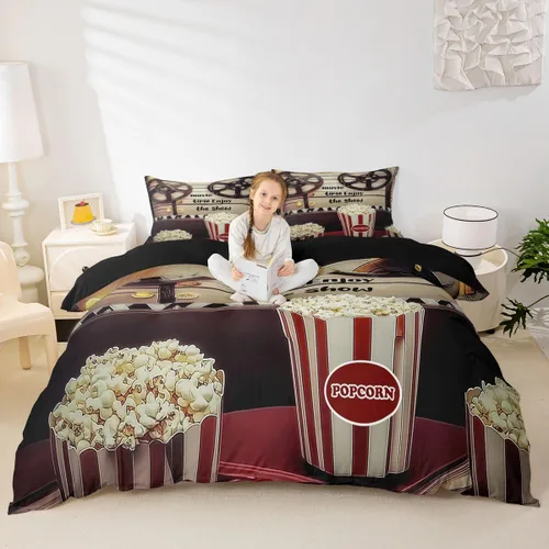 Miniatura 4 de Homewish Theater Cinema Poster Duvet Cover Set Twin Size,Retro Movie Bedding Sets 2Pcs for Kids Girls Boys Teens Room Decor,Popcorn Comforter Cover