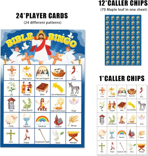 Miniatura 3 de Juego de bingo bíblico para 24 jugadores, juego de bingo para adultos, actividad de la iglesia dominical cristiana de Jesús, suministros
