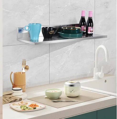 Miniatura 6 de HALLY Estante de pared de acero inoxidable de 8.6 x 16 pulgadas, 44 libras, estante flotante de montaje en pared comercial resistente NSF