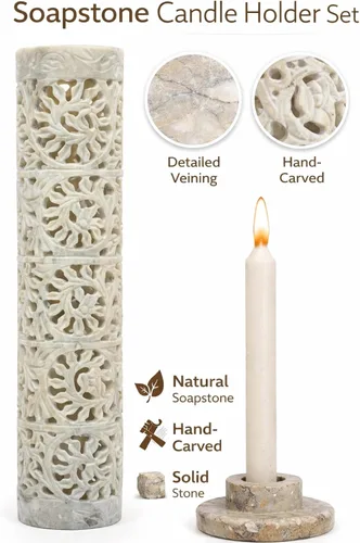 Miniatura 2 de Carry Me - Soporte para varillas de incienso de mármol Quemador de velas, soporte para velas de té, tallado floral hecho a mano, 3 x 3 x 10.5