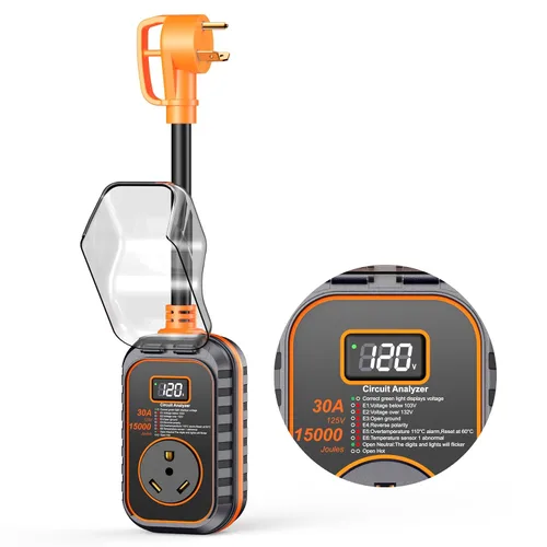 Miniatura 8 de GEARGO Protectores contra sobretensiones RV de 30 amperios, 12000 julios, analizador de circuitos de RV, protección contra sobretensiones IP68