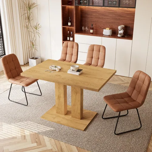 Miniatura 11 de HIPIHOM Mesa de comedor moderna de 46 pulgadas, mesa de cocina rectangular con acabado de roble, mesa de comedor compacta para 4, construcción Mesa