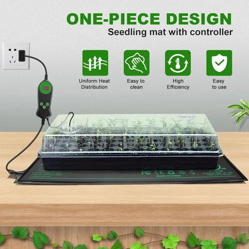 Miniatura 2 de Tapete térmico de plántulas con termostato integrado, paquete de 2 unidades, 10 x 20.75 pulgadas, almohadilla térmica impermeable para plantas
