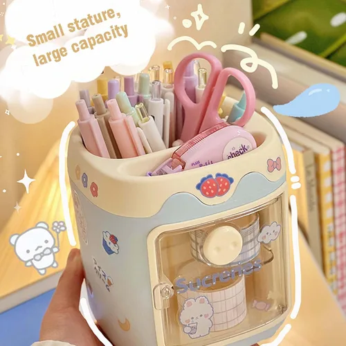 Miniatura 4 de MLAFE Kawaii Portalápices de Cerdo Lindo Cubo de Almacenamiento de Cosméticos Kawaii Cubo de Almacenamiento Multifuncional Cubo de Papelería de Azul