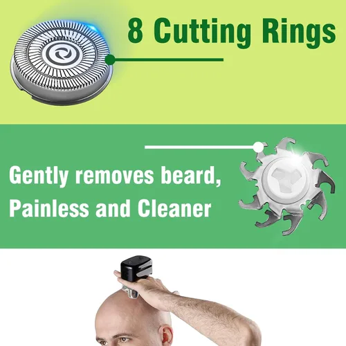 Miniatura 7 de Paquete de 8 cuchillas de repuesto para cabezal de afeitadora compatible con Sku*l Shaver Pitbull Gold PRO - Hoja de repuesto de 4 cabezales