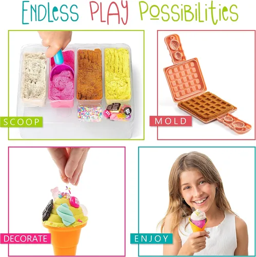 Miniatura 5 de Kipipol Caja sensorial - Juego de arena de juguete de helado de 29 piezas con 9 juguetes de arena de helado, 0,77 kg de arena lunar para niños, caja