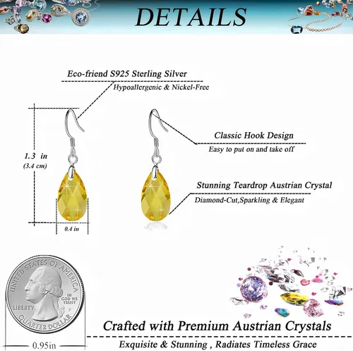 Miniatura 58 de Aretes colgantes de cristal austriaco con forma de lágrima para mujer, joyería hipoalergénica de plata de ley 925