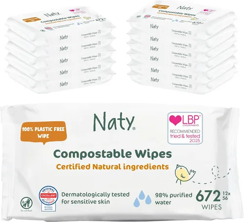 Miniatura 10 de Naty Toallitas para bebé XXL 98% de agua, hipoalergénicas y naturales para pieles sensibles Sin perfume, a base de plantas, sin fragancia Sin