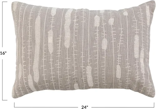 Miniatura 3 de Creative Co-Op Funda de almohada lumbar de algodón con bordado, gris y crema