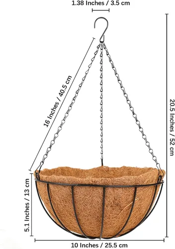 Miniatura 4 de HKZ Maceta colgante para exteriores, paquete de 2 macetas colgantes de metal de 10 pulgadas con revestimientos de coco, gancho de cadena