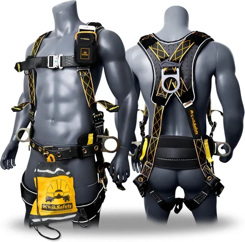 KwikSafety - TYPHOON Safety Harness [3 D-RINGS + BACK SUPPORT] Safety Harness Fall Protection Kit, 2025 ANSI Compliant