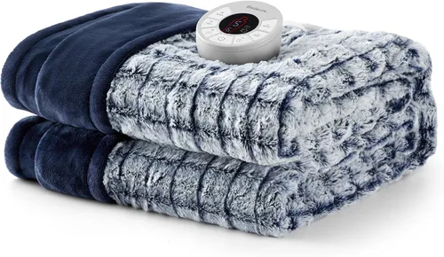 Bedsure - Manta eléctrica con control dual, térmica, tamaño matrimonial, de pelo sintético suave con 10 ajustes de tiempo, 10 ajustes de calor,