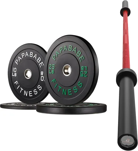 Miniatura 10 de Papababe Barra Olímpica de 7 Pies 1000LB/1500LB de Capacidad de Peso con Juego de Placas Amortiguadoras, Placas de Peso de 2 Pulgadas, Levantamiento
