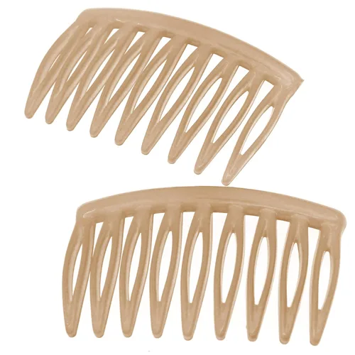 Camila Paris CP3109 - Peine lateral francés para el cabello, pequeño, curvado, beige, con torsión francesa, decorativo, pinzas de sujeción fuerte