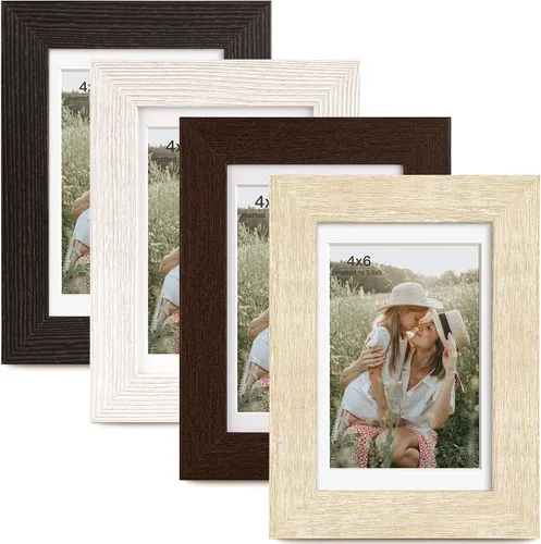 Miniatura 46 de Momentworth Portarretratos de 4 x 6 pulgadas con paspartú para 3.5 x 5 pulgadas, marcos de fotos con grano de madera negra envejecida para pared