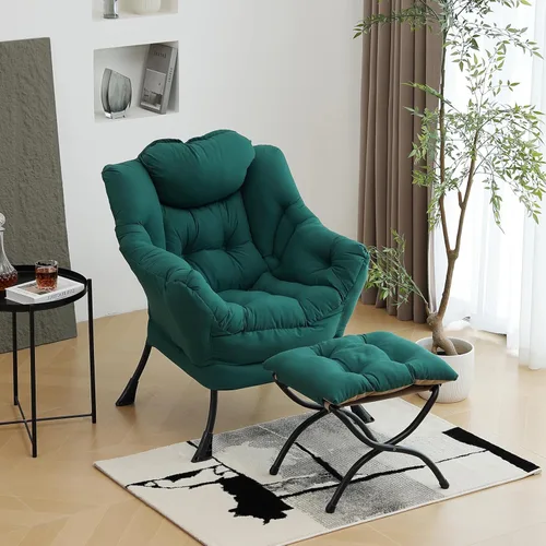 Miniatura 16 de Furlide Silla Perezosa Moderna con Reposapiés Plegable, Sillón de Descanso y Cómoda Silla de Lectura (Negro)