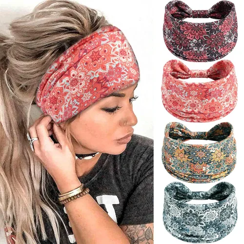 Miniatura 19 de Diademas bohemias para mujer, bandas suaves para el cabello, anudadas, elásticas, antideslizantes, bandeau, bandeau, yoga, correr, entrenamiento