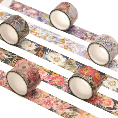 Miniatura 2 de YUBBAEX Blooming Washi - Juego de cintas adhesivas con lámina dorada, cinta de enmascarar peonía ancha decorativa para artes, manualidades DIY