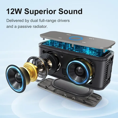 Miniatura 2 de DOSS SoundBox Touch - Altavoz inalámbrico Bluetooth con sonido HD de 12W y graves profundos, resistente al agua IPX5, 20 horas de reproducción, Gris