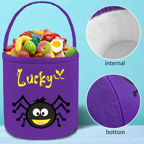 Miniatura 7 de Cubo personalizado de Halloween con nombre, cesta de dulce o truco de Halloween, regalo personalizado para niños y niñas, color negro