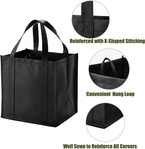 Miniatura 3 de NERUB Juego de 10 bolsas de comestibles reutilizables de servicio pesado, bolsas de compras, bolsas grandes para comestibles con fondo reforzado