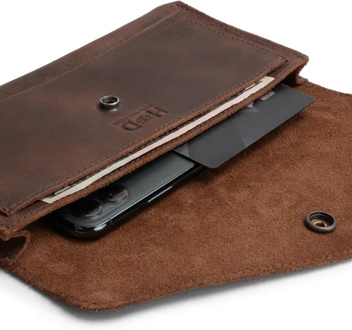 Miniatura 3 de Hide & Drink, Cartera grande de cuero para mujer, organizador de dinero, billetes planos, bolsa, estuche, elegante, hecho a mano, Bourbon Marrón