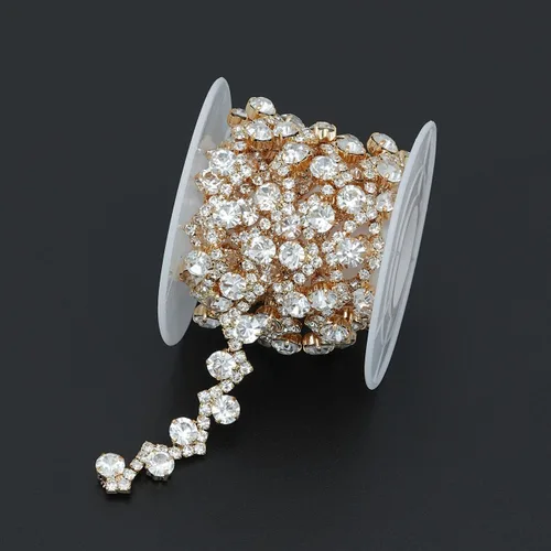 Miniatura 7 de Jerler Borde de diamantes de imitación, aplique de cadena de diamantes de imitación, ideal para decoración de bricolaje y adornos de ropa de boda