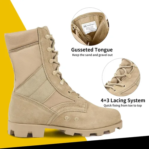 Miniatura 16 de Botas militares de WIDEWAY para hombres, botas de combate de jungla tácticas de cuero resistente al deslizamiento, negras, para hombres, todo