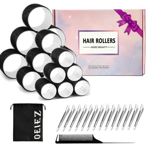 Miniatura 7 de Juego de 38 rodillos de pelo, rodillos de pelo para aspecto de soplado, rizadores de cabello autoadhesivos, tamaños grandes y medianos para cabello