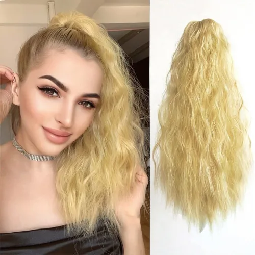 Miniatura 13 de Extensión de cola de caballo ondulada y rizada de 20 pulgadas de largo, peluca sintética de cola de caballo falsa con clip, extensiones de cabello