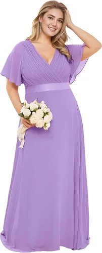 Miniatura 114 de Ever-Pretty Vestido formal para mujer, Navidad, Año Nuevo, cuello en V, gasa, talla grande, largo hasta el suelo, vestido de dama de honor